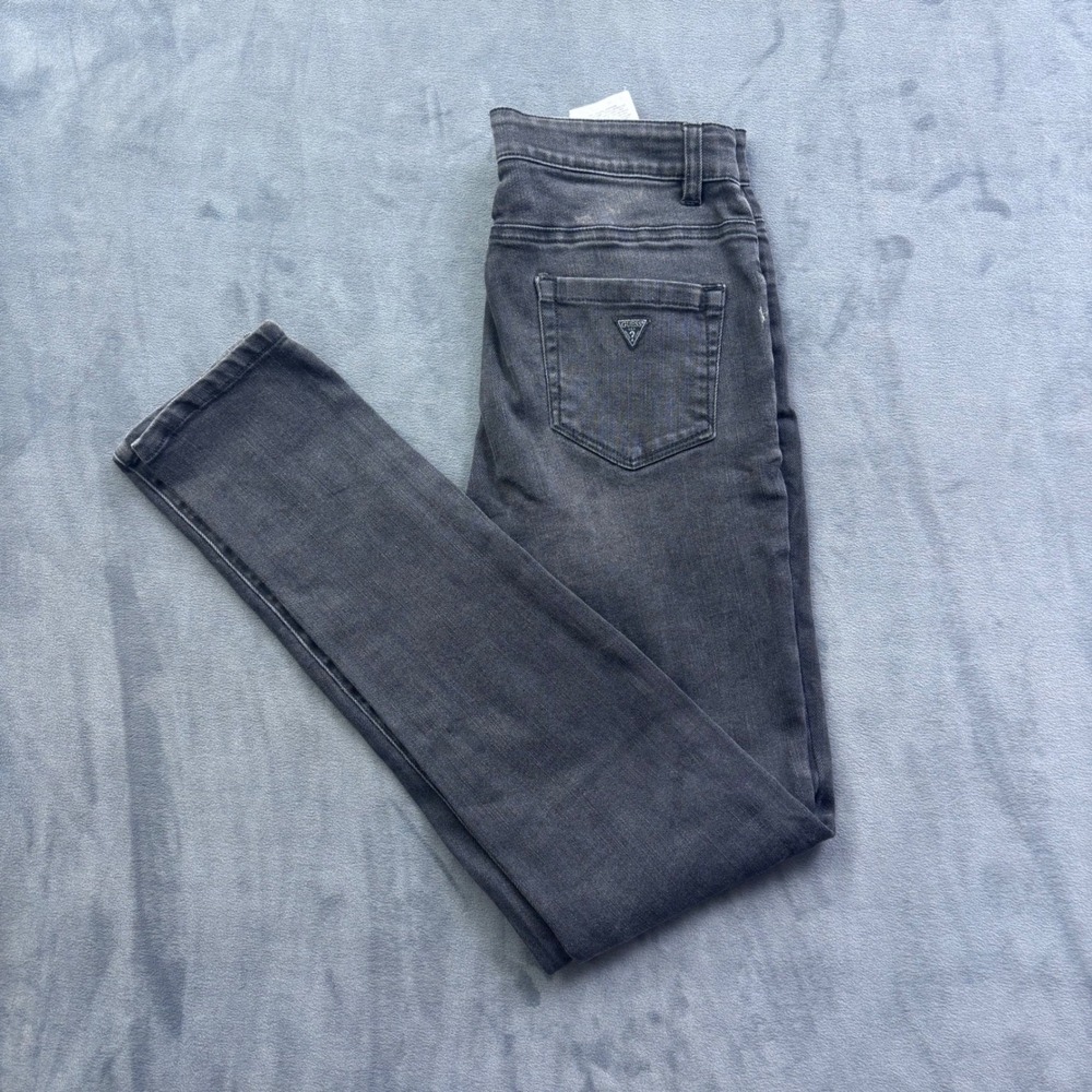 Guess Kids Girls Charcoal Gray Skinny Denim Jeans Size 12 Triangle Logo